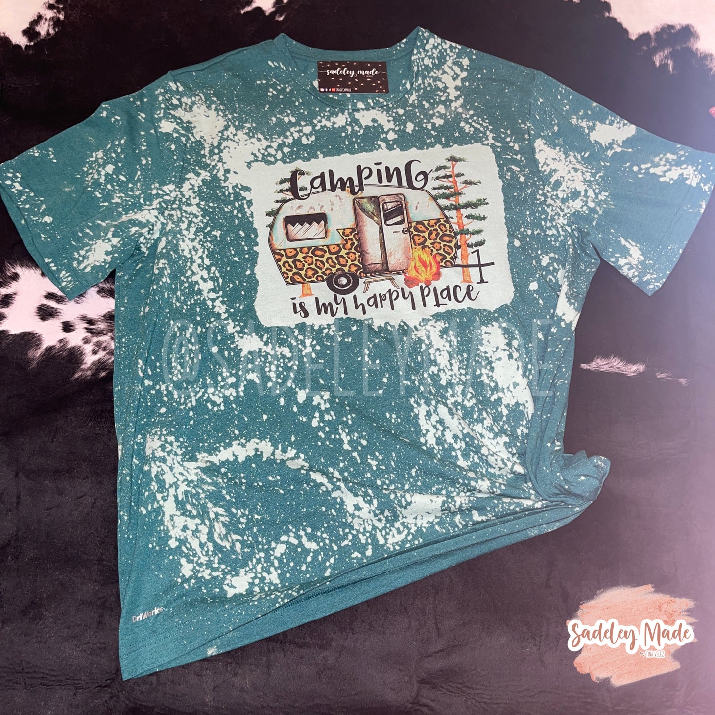 Teal Camping Bleached Tee