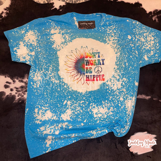 Turquoise Don't Worry, Be Hippie Bleached Tee