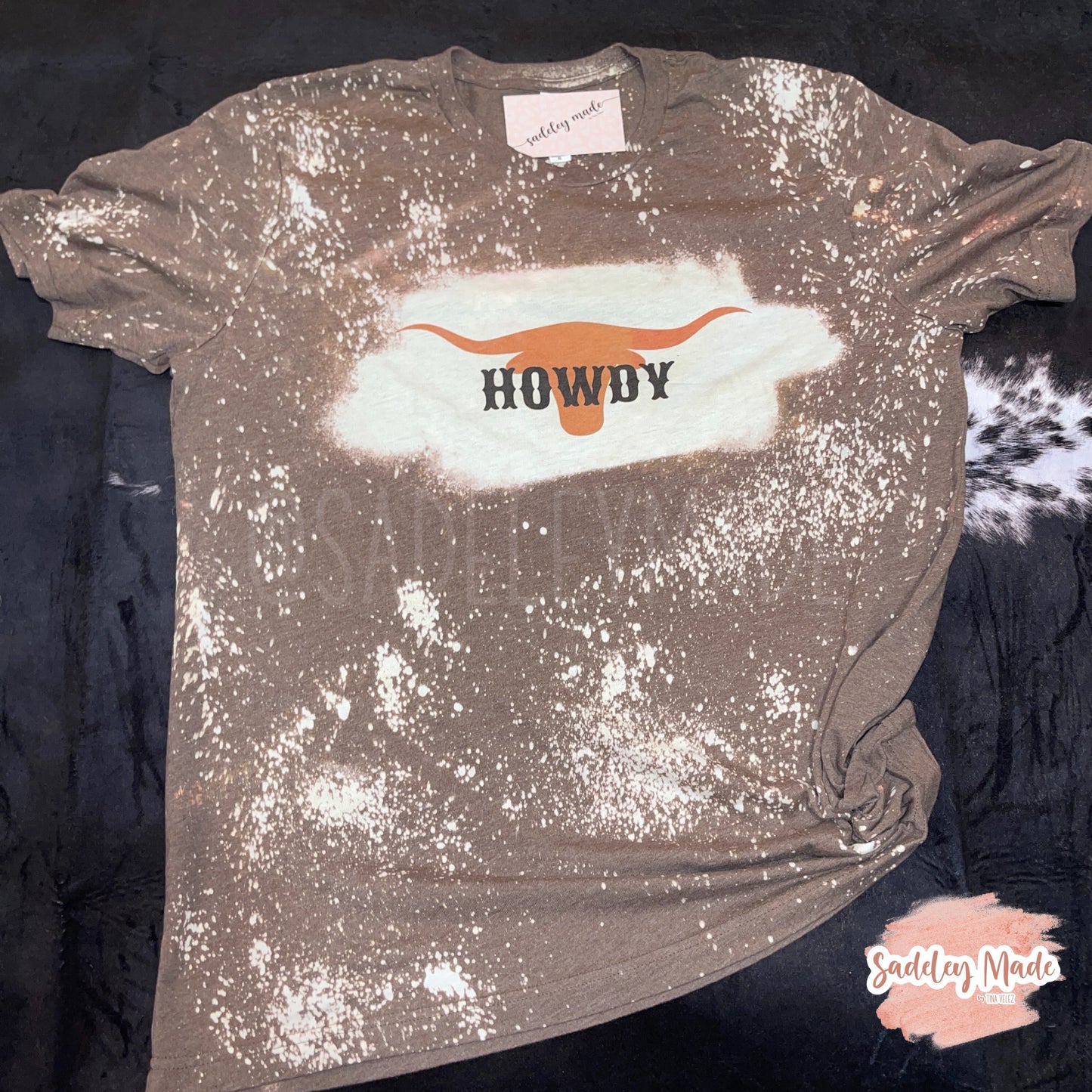 Howdy Longhorn Brown Bleached Tee