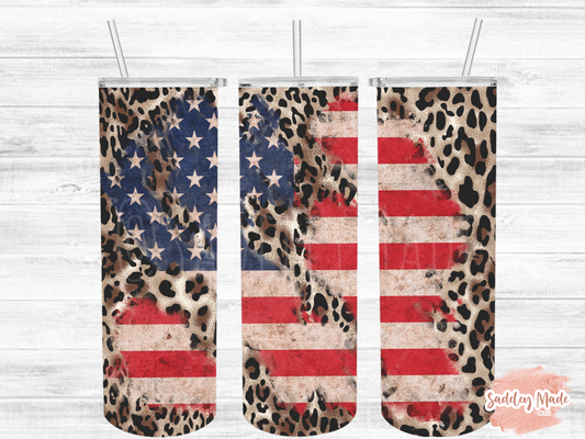 Leopard American Flag 20oz. Skinny Tumbler