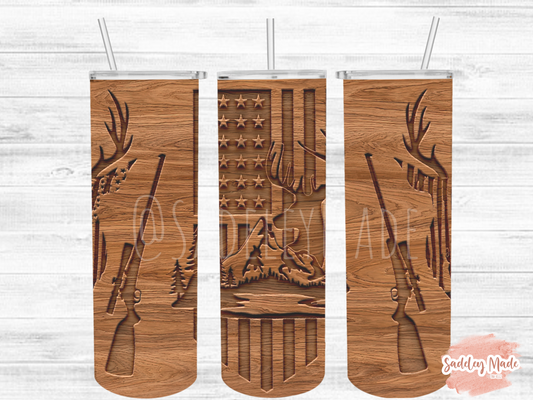 Wood Grain Deer & Flag Tumbler