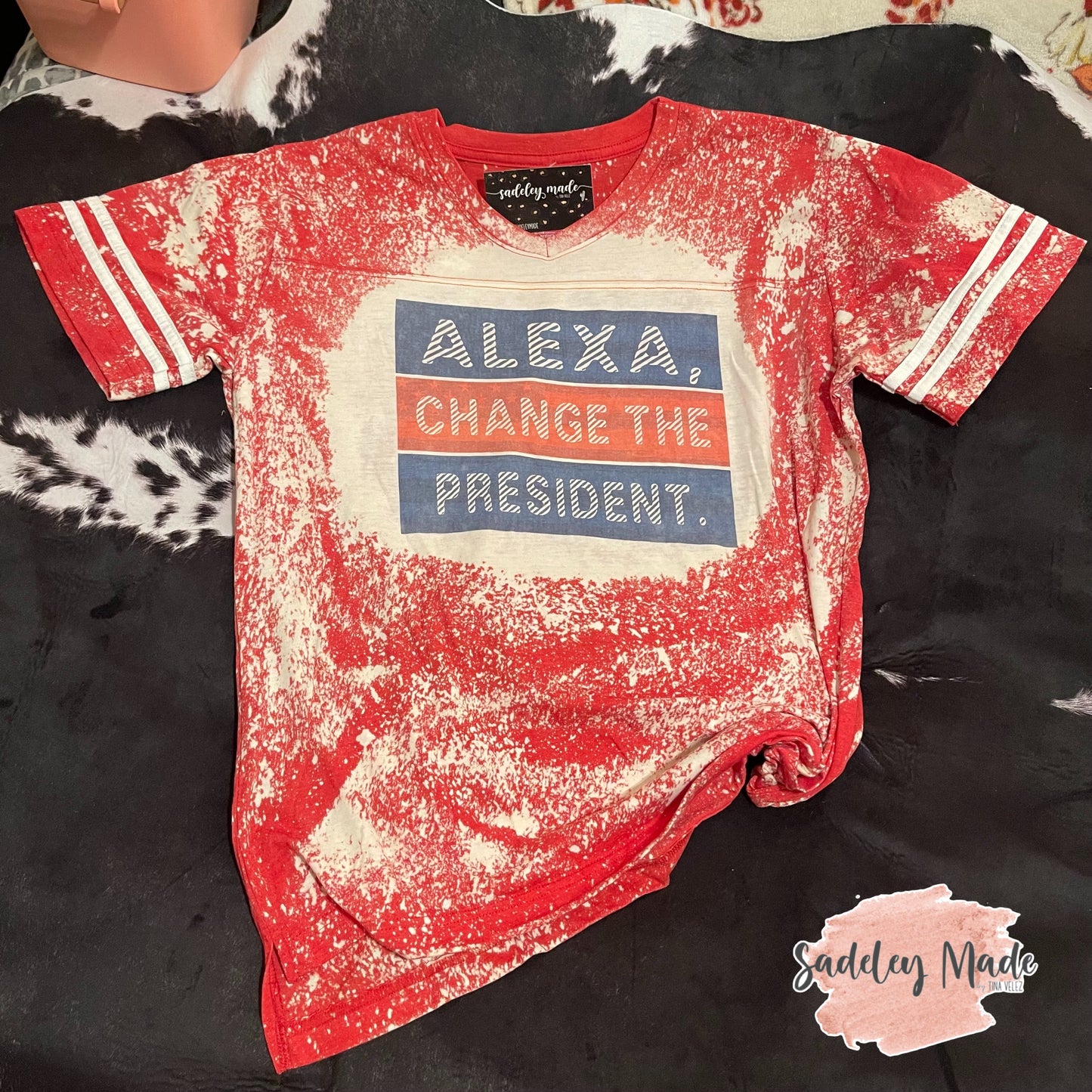 Red ‘Alexa, Change the President’ V-Neck Baseball Bleached Tee