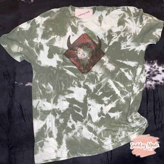 Cow Skull Olive Bleached Tee