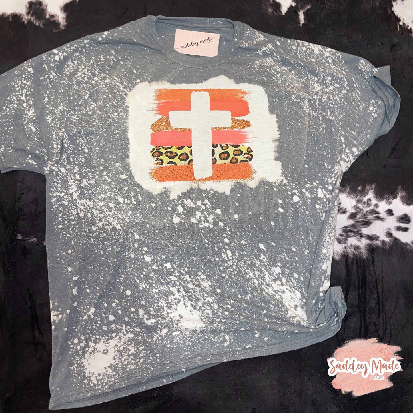 Pink Cross Faith Gray Bleached Tee