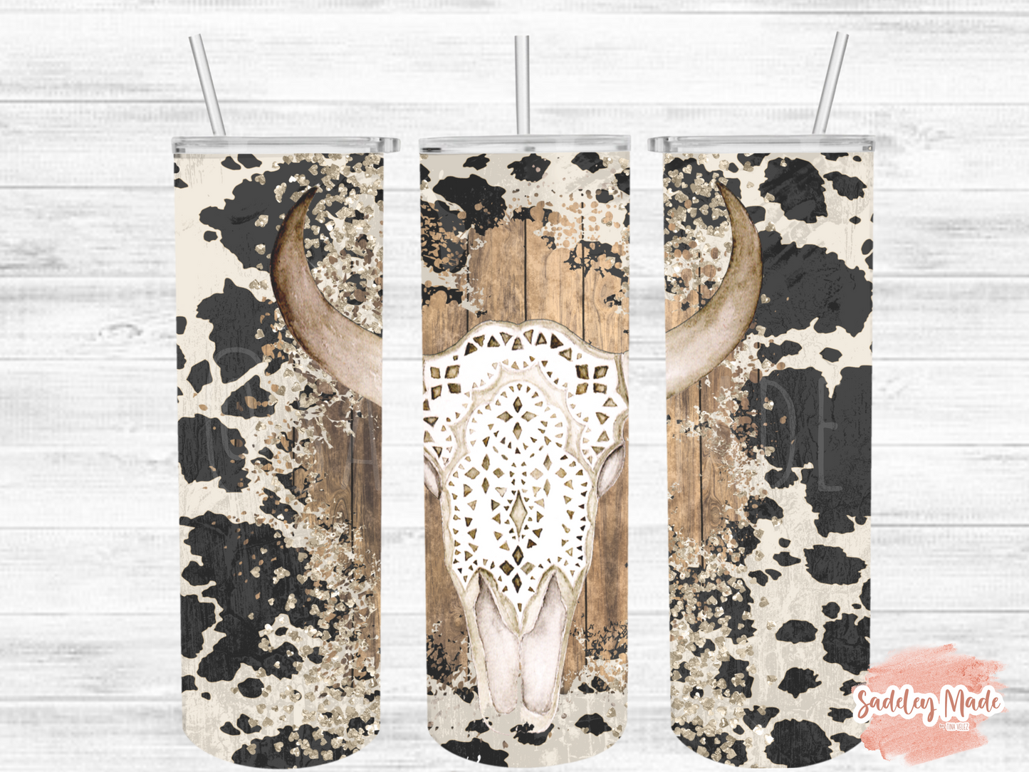 Distressed Cow Skull Tumbler